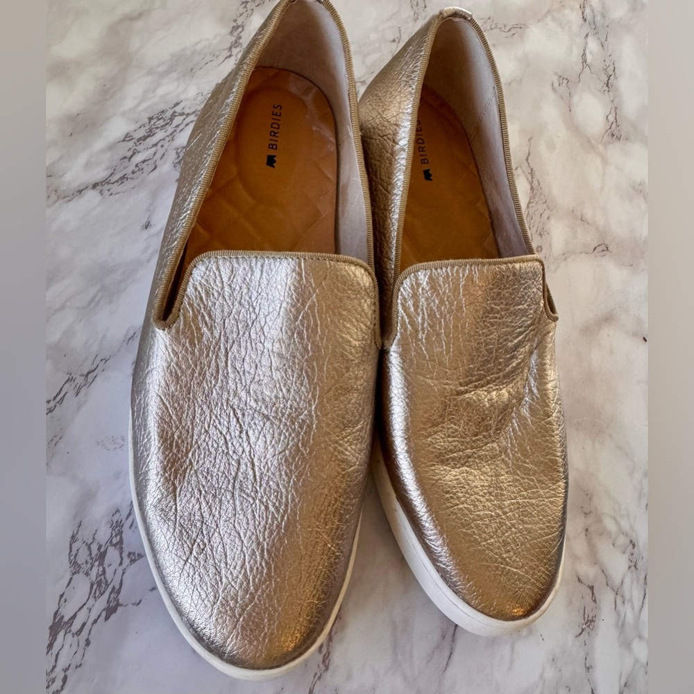 Birdies The Swift Metallic Gold Leather Slip On Sneakers Shoes Size 9